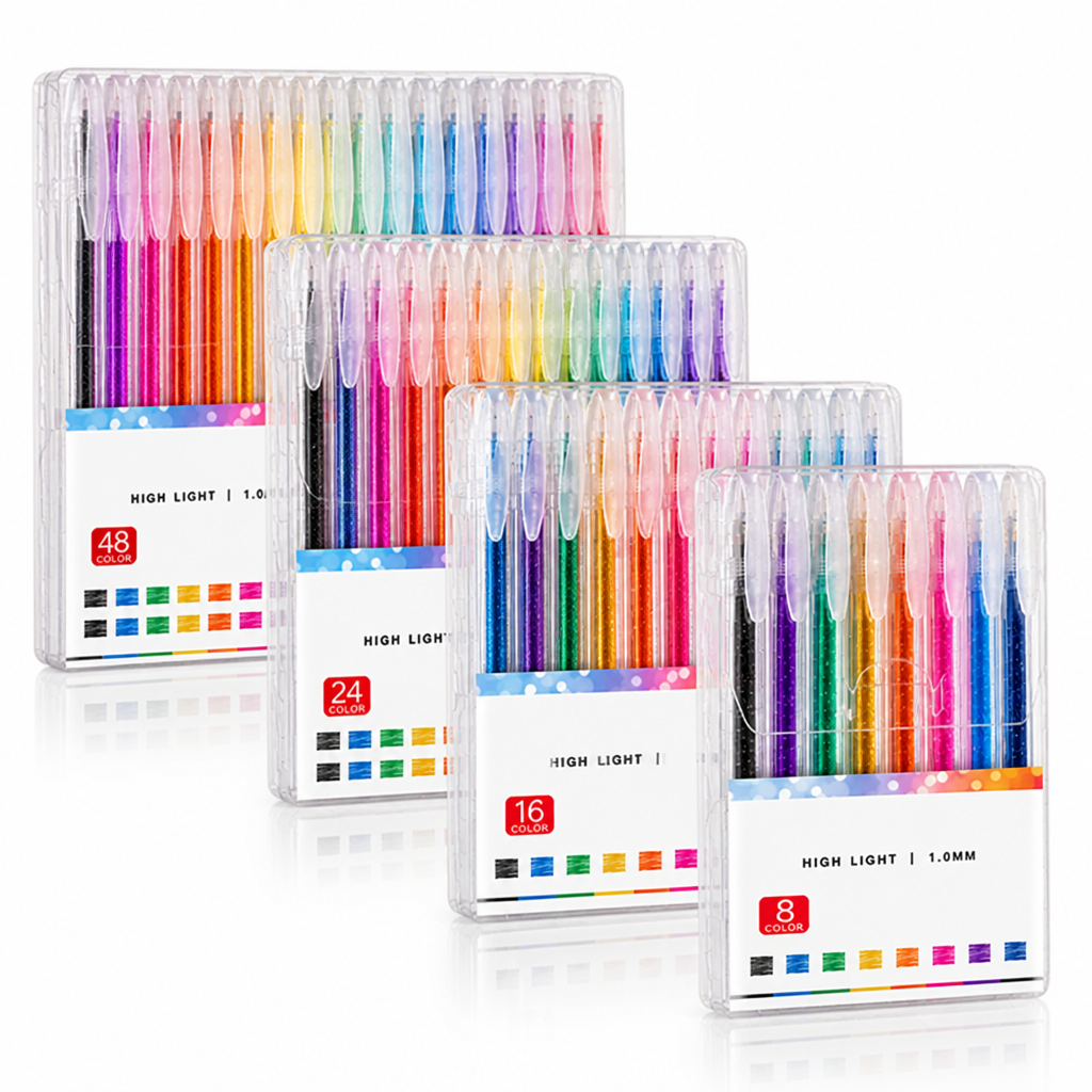 Glitter gel pens ready for journaling, note-taking, and creative projects