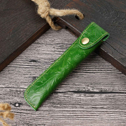 Close-up of the snap closure on a single fountain pen case
