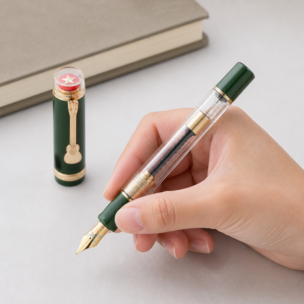Red Star Cap Transparent Resin Fountain Pen