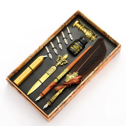 Vintage Gold Feather Fountain Pen Set