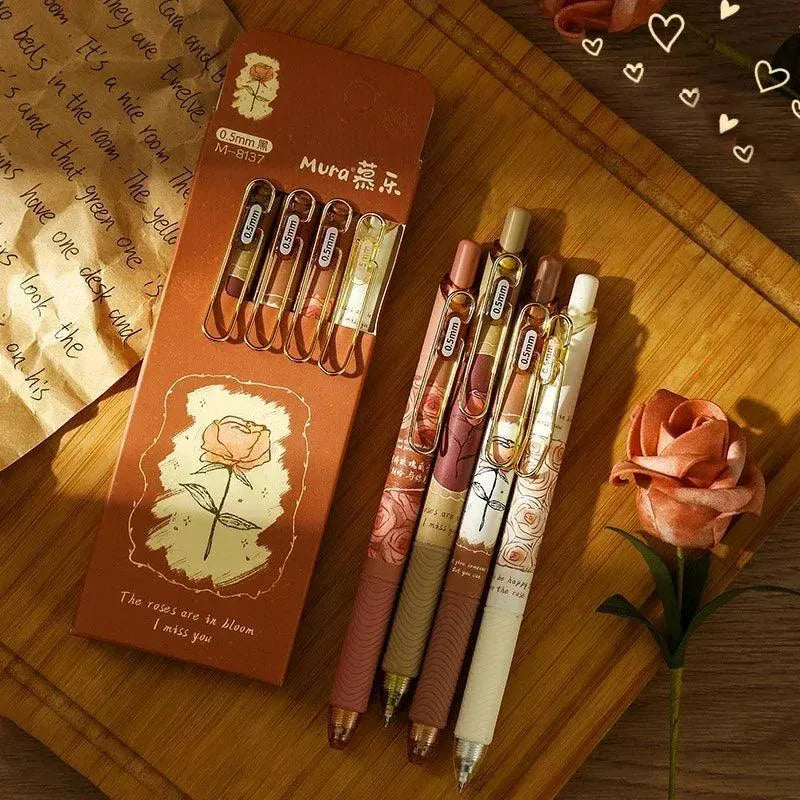Gel Ink Pen Set With Rose Theme