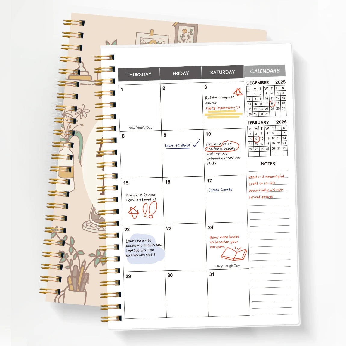 Academic Planner A5 Spiral Weekly Monthly Layout