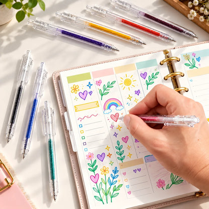 Glitter gel pen set presented for journaling, lettering, and art projects