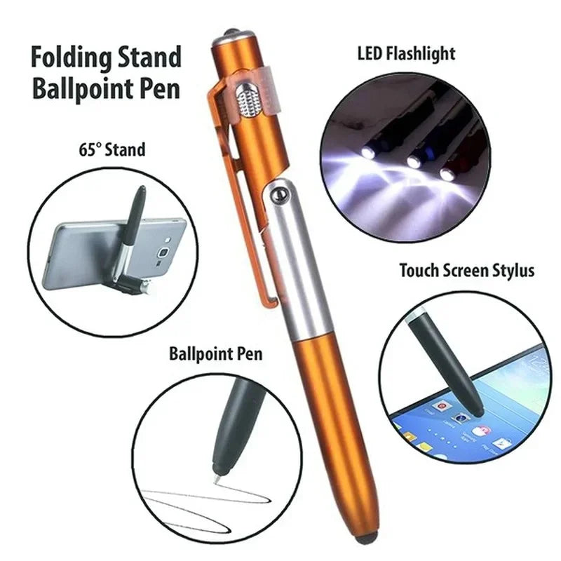 4-in-1 Multifunction Ballpoint Pen with LED Light and Phone Holder