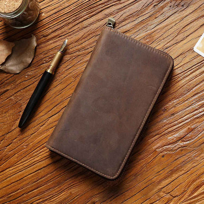 Leather Pen Case With 5 Slots And Zippered Closure