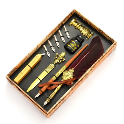 Vintage Gold Feather Fountain Pen Set