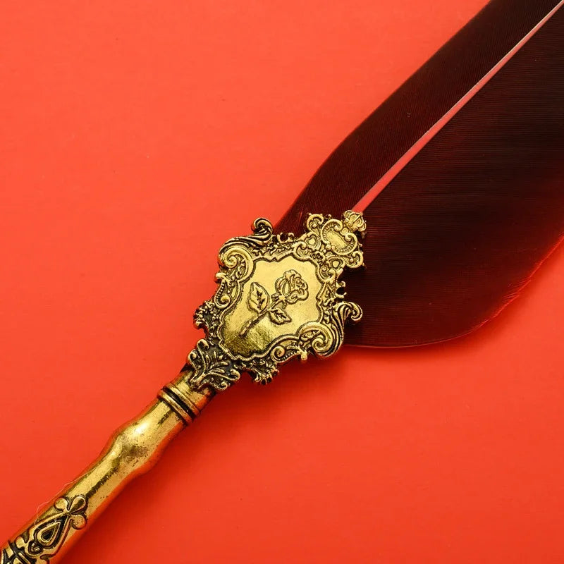 Vintage Gold Feather Fountain Pen Set