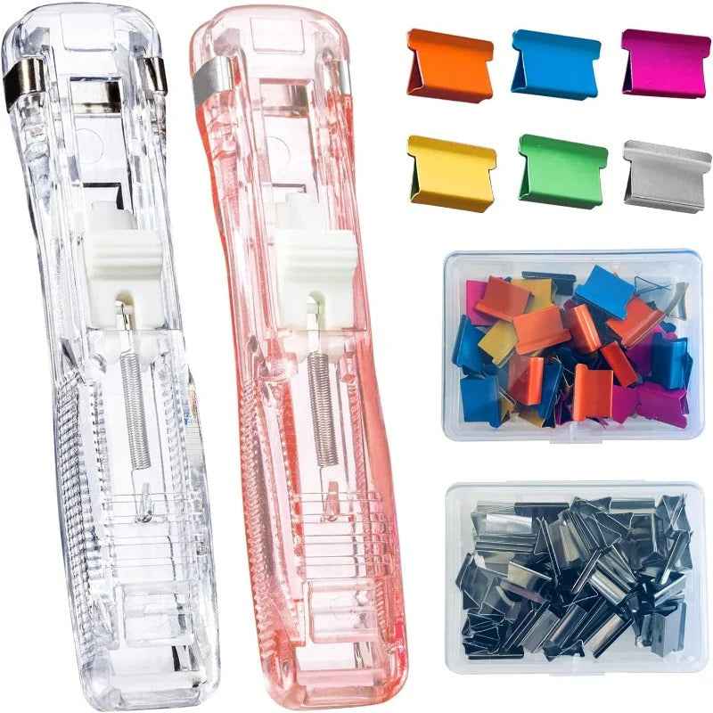 Staple-Free Paper Clip Dispenser Set With 100 Clips