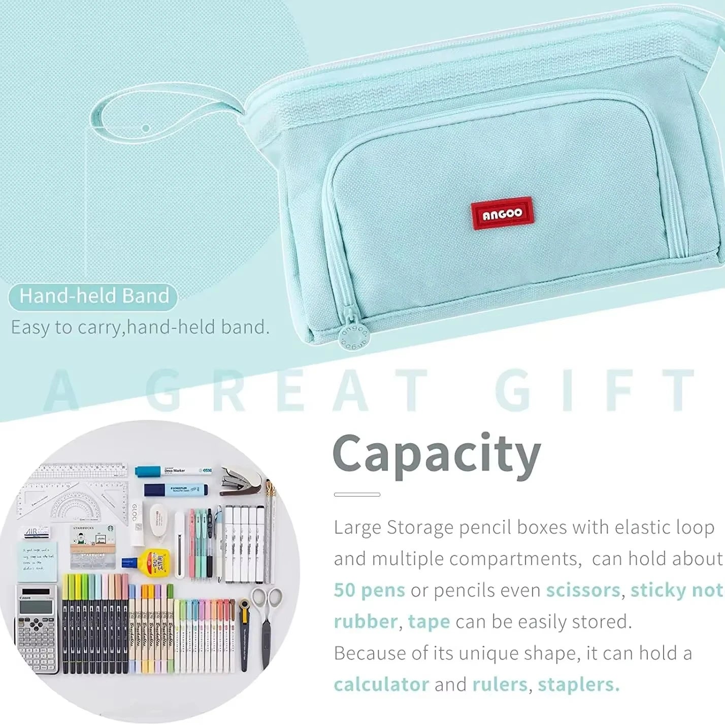 Pencil Case Canvas Double Deck Large Capacity