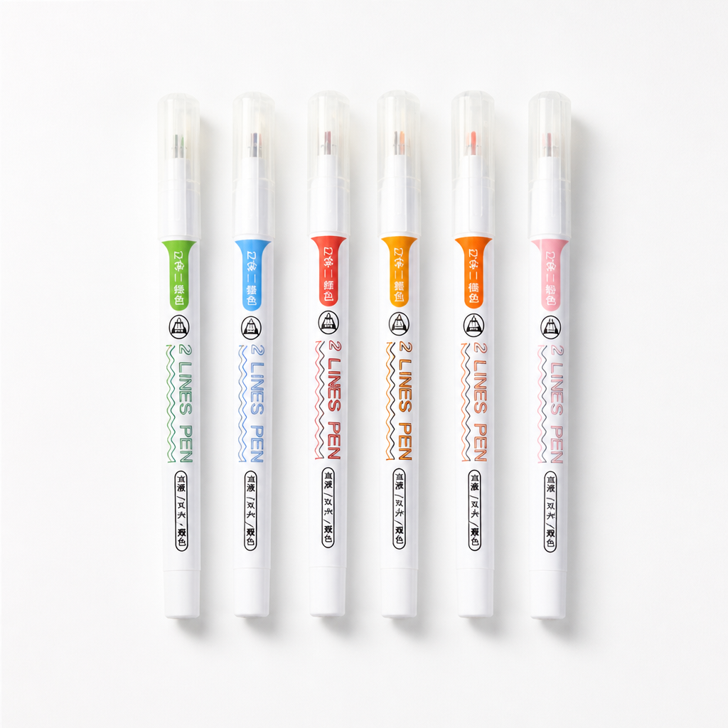 Dual-Color Fluorescent Marker Pens (Set of 6)