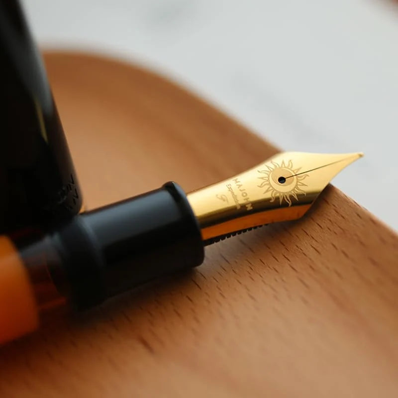 Sun-Carved Fountain Pen With Size 8 Fine Nib Orange And Black