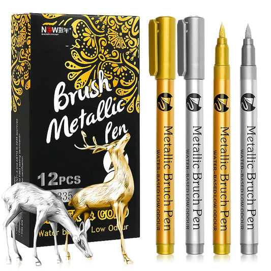 Brush Metallic Pen Set in Silver and Gold