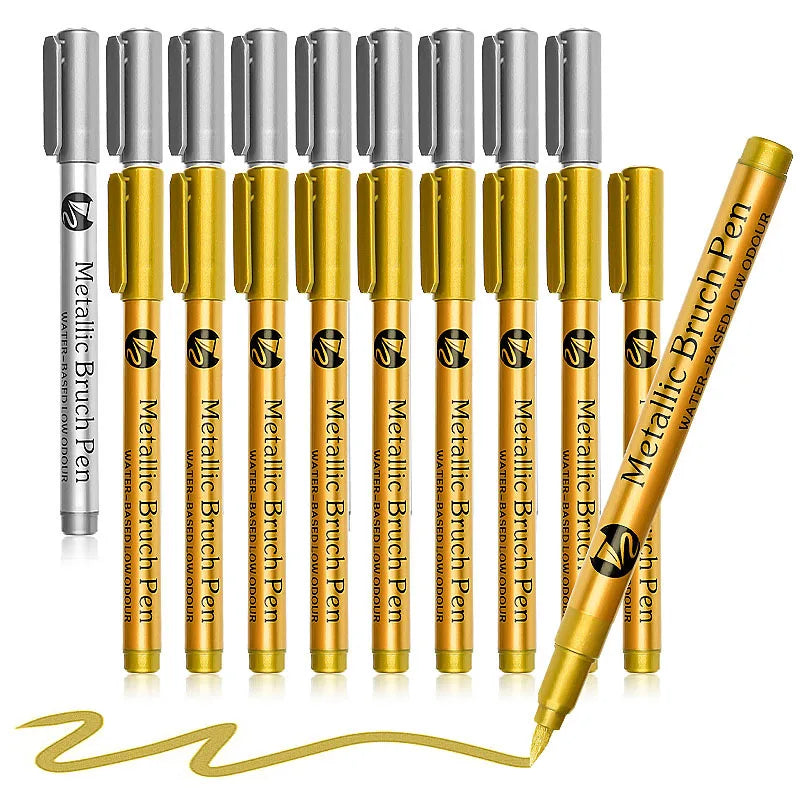 Brush Metallic Pen Set in Silver and Gold