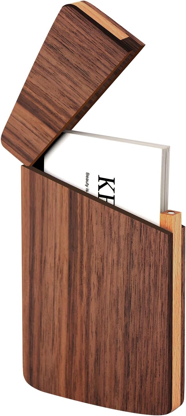 Walnut wooden business card holder closed with a magnetic closure
