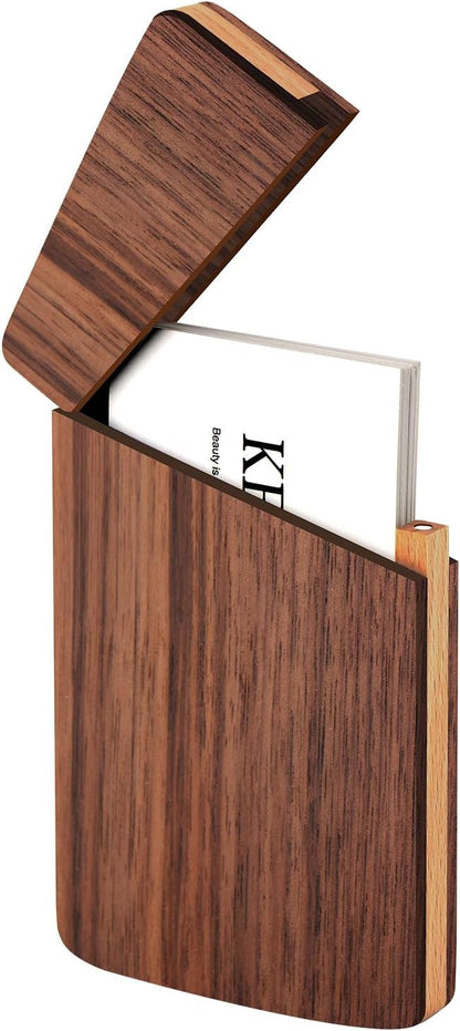 Walnut wooden business card holder closed with a magnetic closure