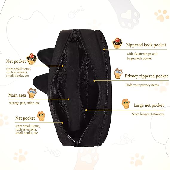 Zipped cat pencil pouch with a compact portable shape