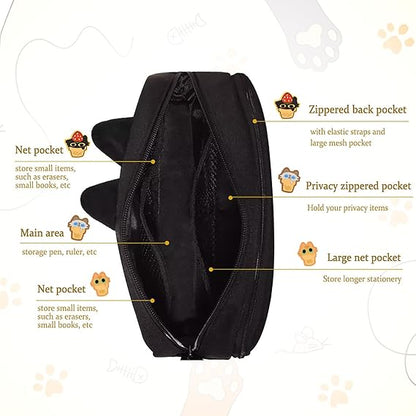 Zipped cat pencil pouch with a compact portable shape