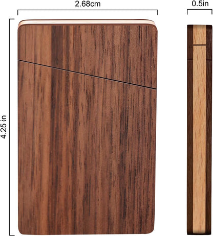 Walnut wooden business card case displayed from the front
