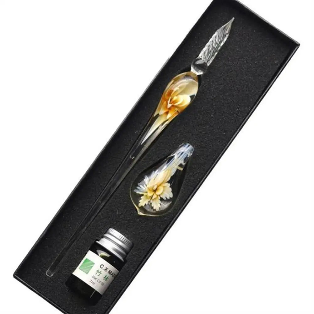 Vintage Floral Glass Dip Pen