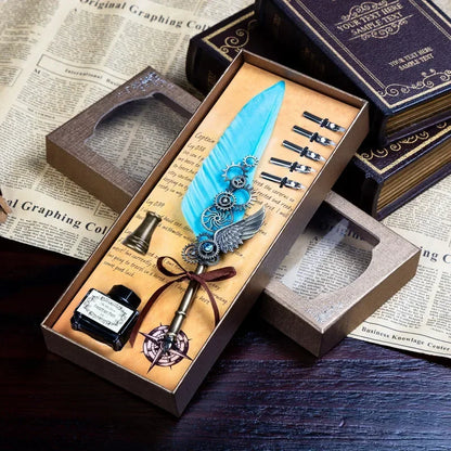 Vintage Calligraphy Feather Pen Set