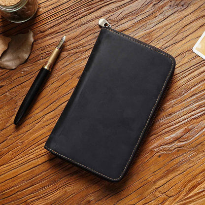 Leather Pen Case With 5 Slots And Zippered Closure