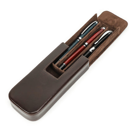 Close-up view of the leather exterior and structured case design