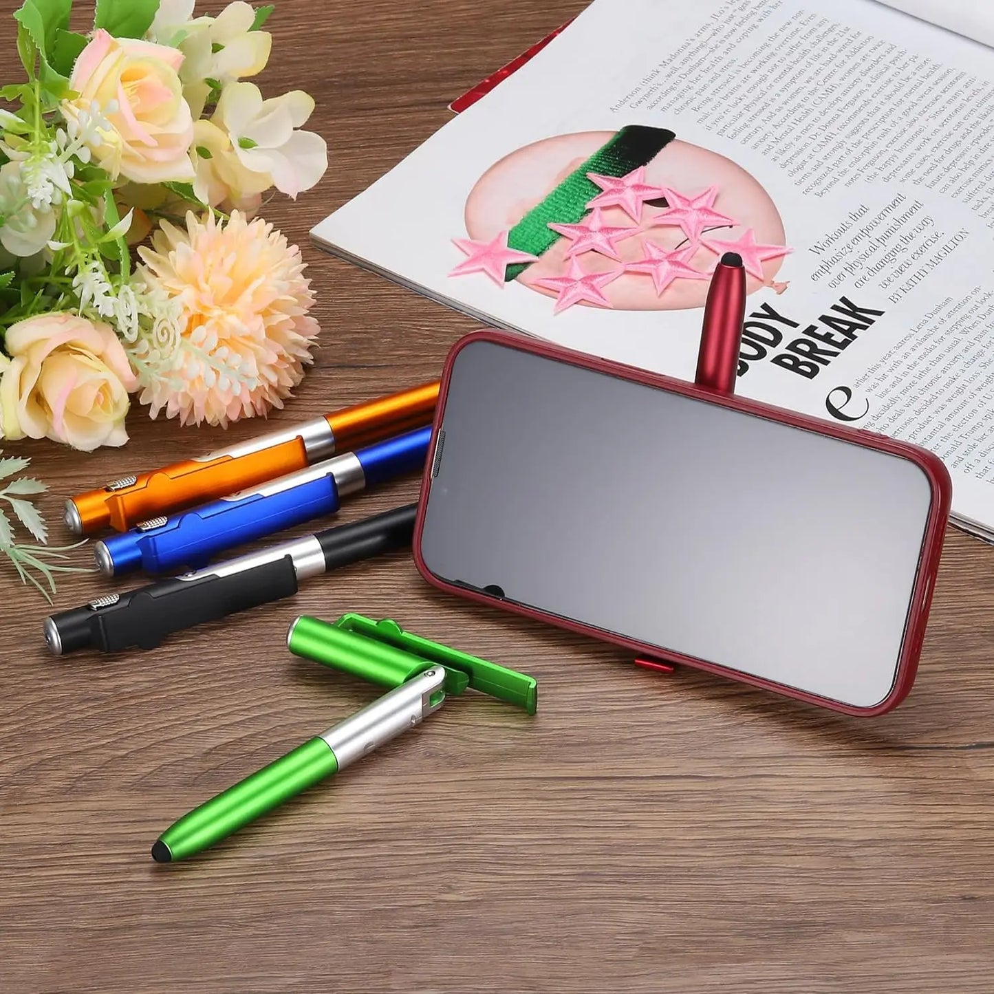 4-in-1 Multifunction Ballpoint Pen with LED Light and Phone Holder