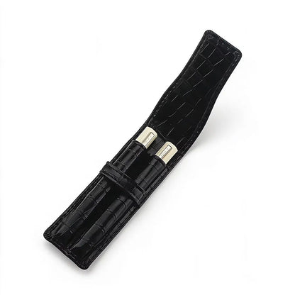 Pen Case Crocodile Pu Leather Black 2 Pen Slots