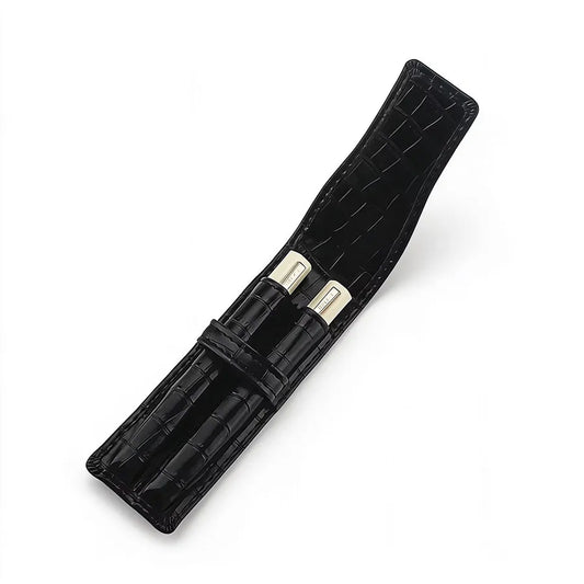Pen Case Crocodile Pu Leather Black 2 Pen Slots
