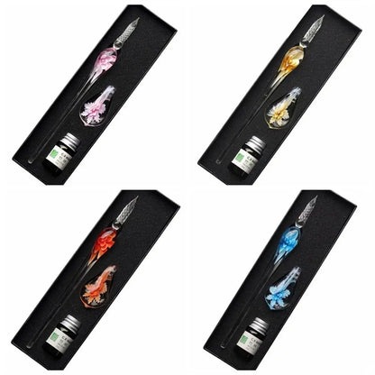 Vintage Floral Glass Dip Pen