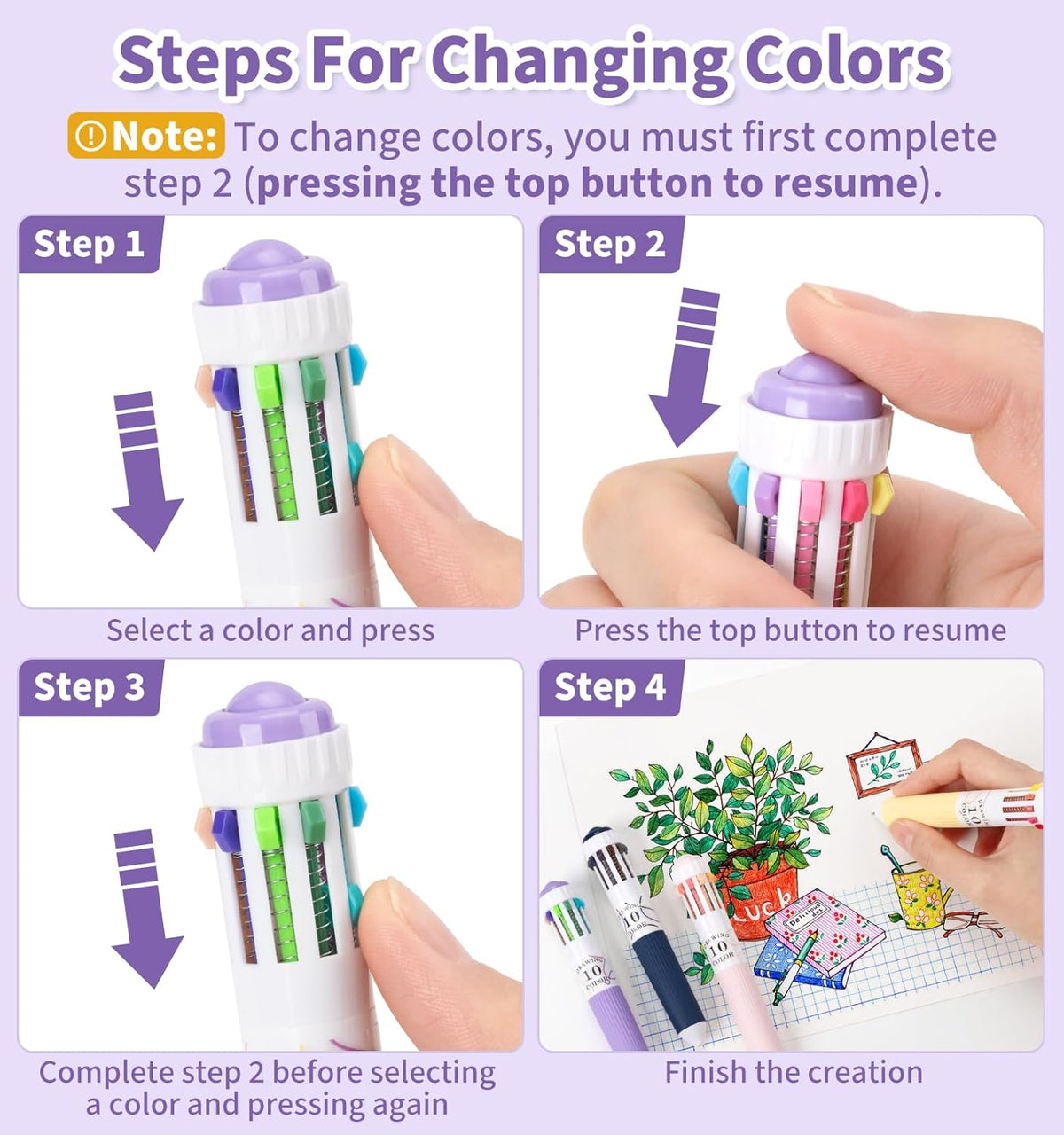 Colorful ballpoint pens arranged to show the full set