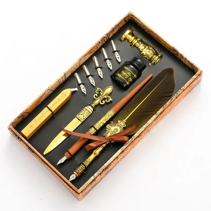 Vintage Gold Feather Fountain Pen Set