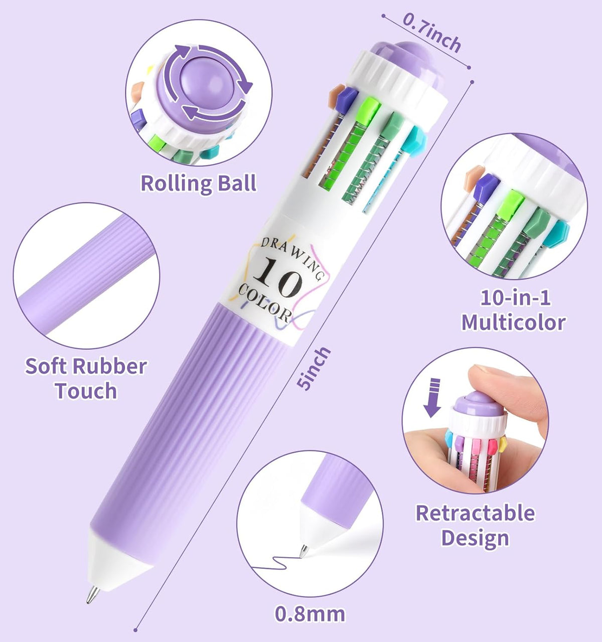Close-up of 10-in-1 multicolor ballpoint pen tips