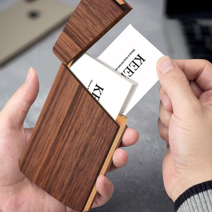 Compact walnut wooden business card case for professional use