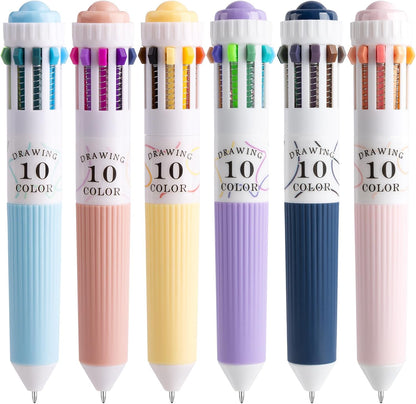 Six multicolor 10-in-1 ballpoint pens displayed together