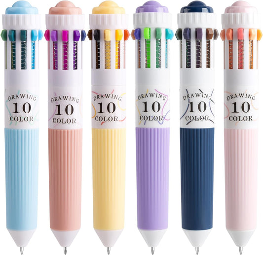 Six multicolor 10-in-1 ballpoint pens displayed together