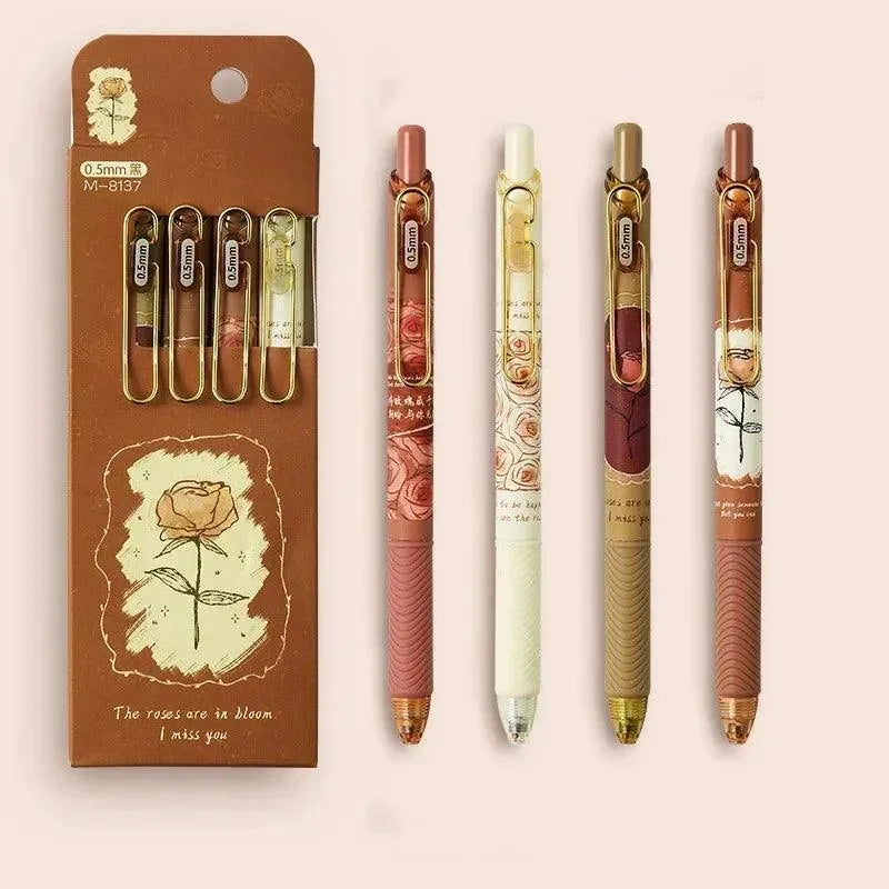 Gel Ink Pen Set With Rose Theme