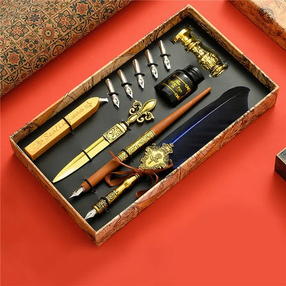 Vintage Gold Feather Fountain Pen Set