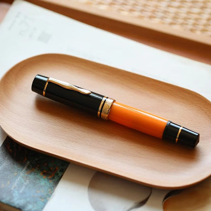 Sun-Carved Fountain Pen With Size 8 Fine Nib Orange And Black