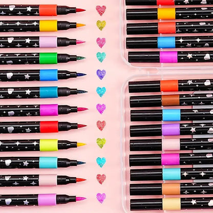 Metallic Brush Pens With Two-Tone Outline Effect