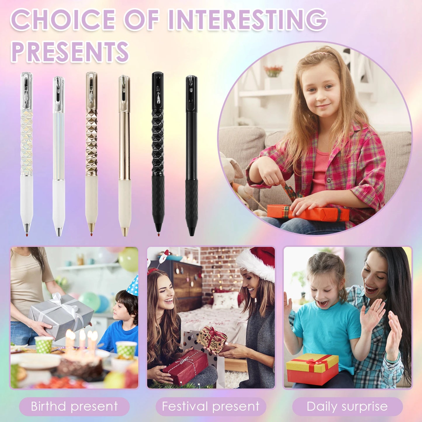 Geometric Crinkle Sensory Stress Relief Writing Pens (Set of 6)
