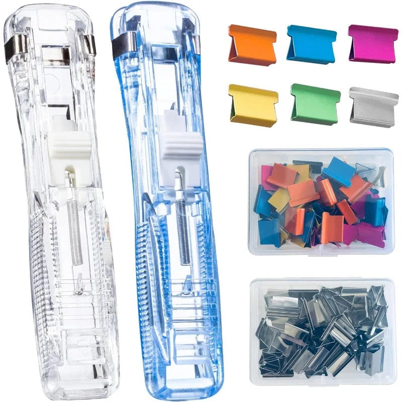 Staple-Free Paper Clip Dispenser Set With 100 Clips