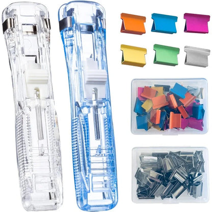 Staple-Free Paper Clip Dispenser Set With 100 Clips