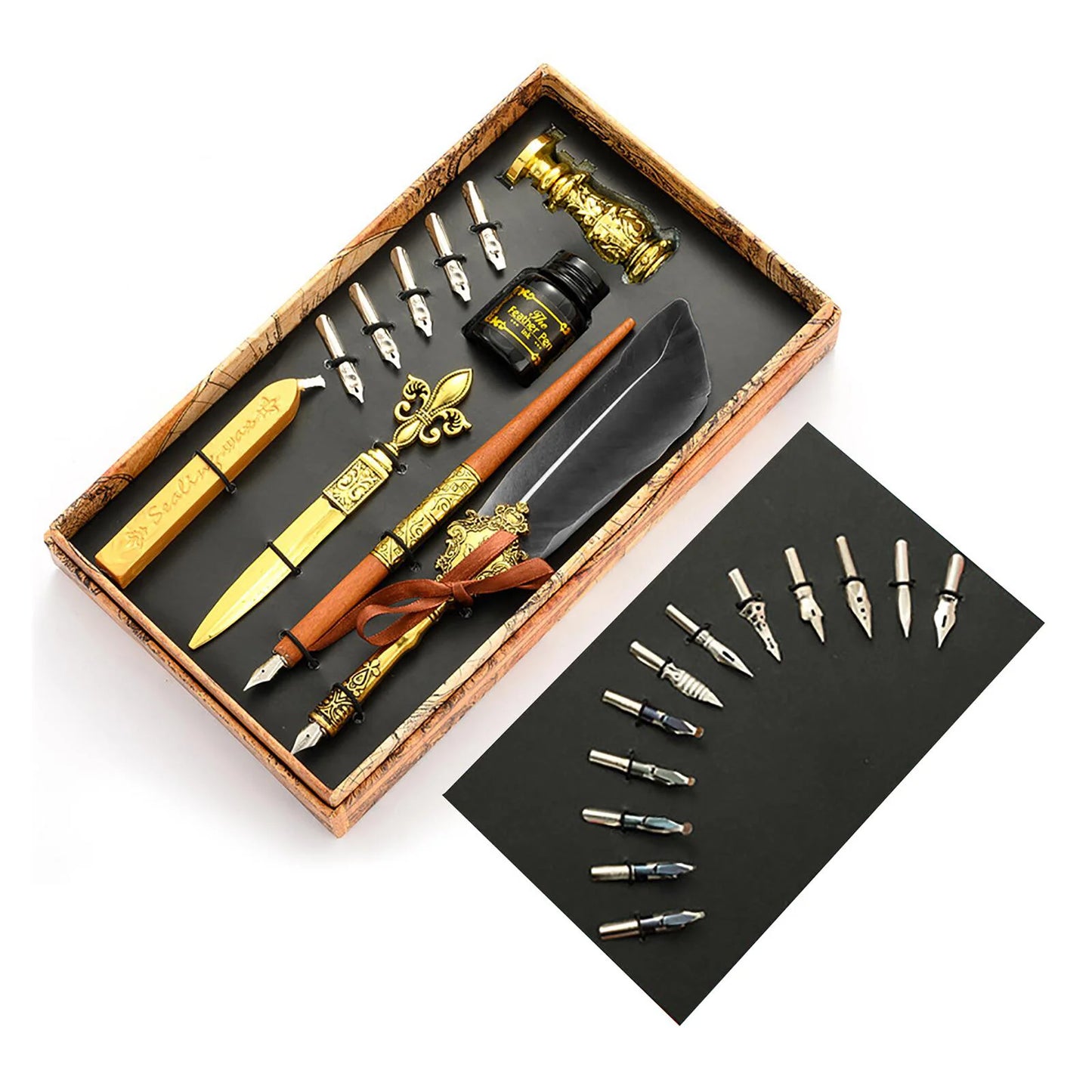 Vintage Gold Feather Fountain Pen Set