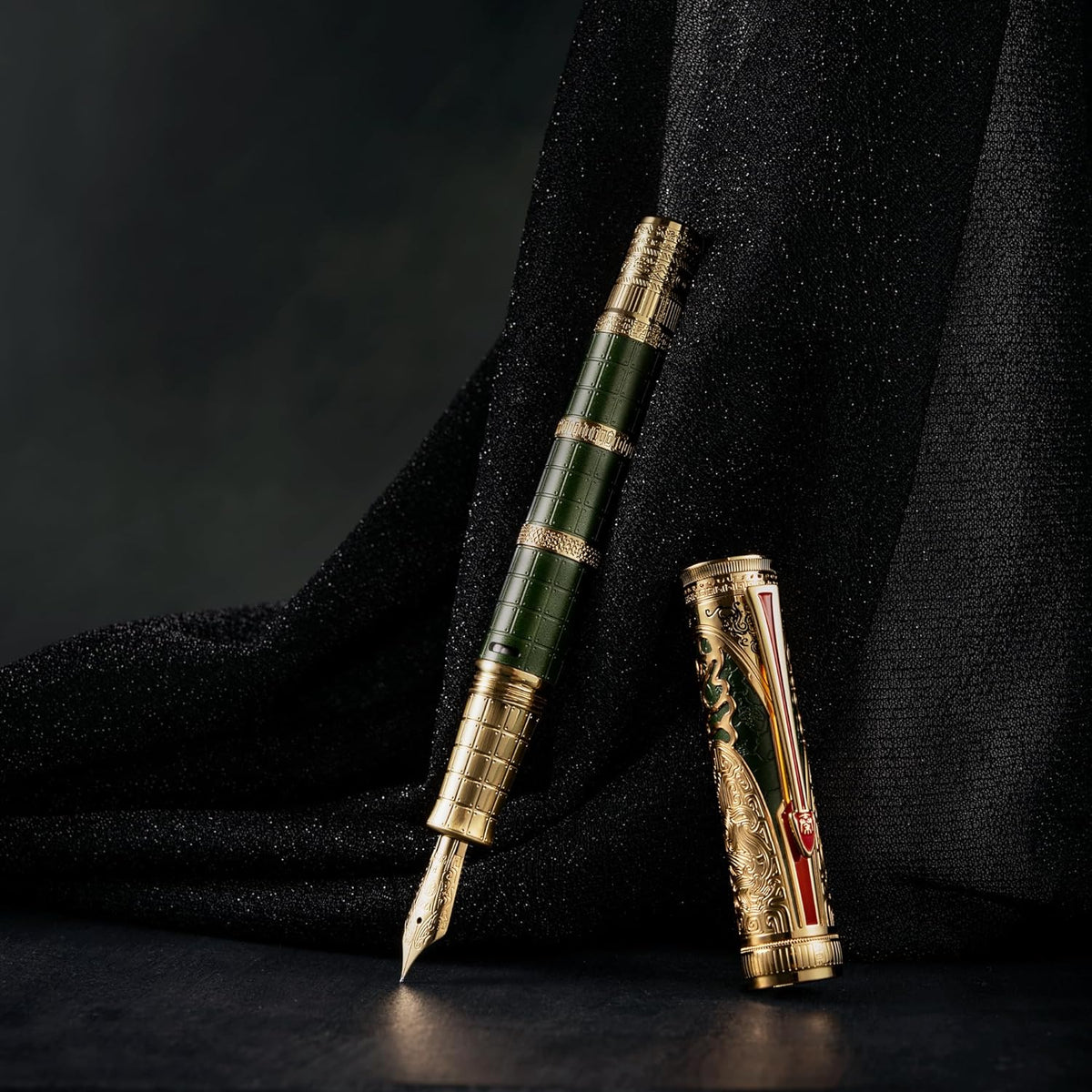 Full view of the fountain pen with its cap attached