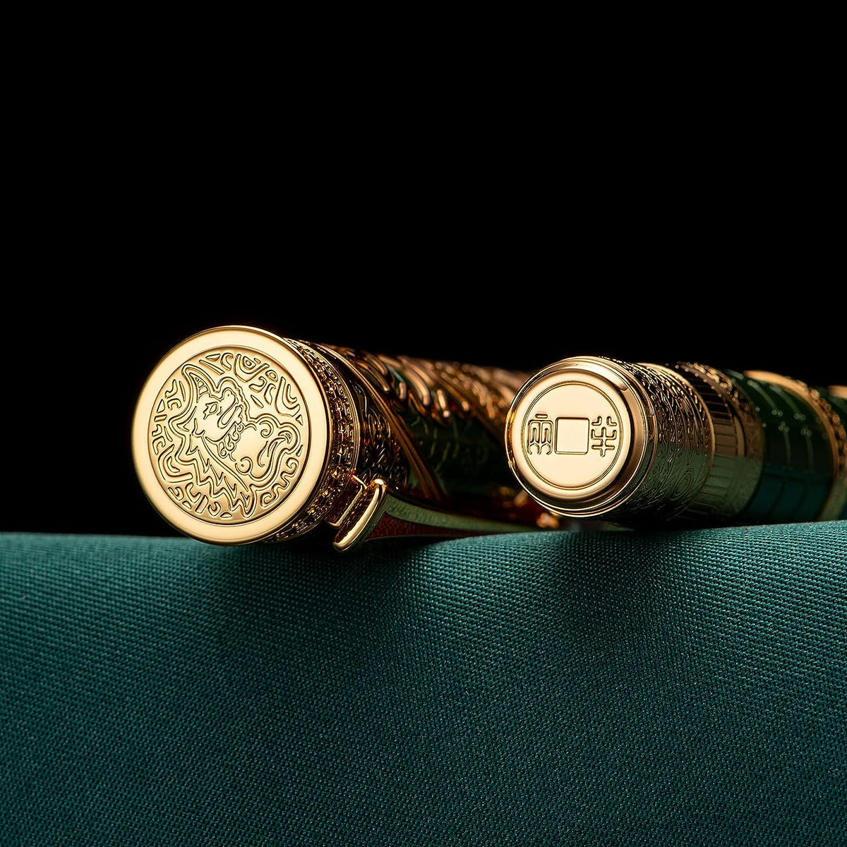 Fountain pen barrel and cap shown side by side