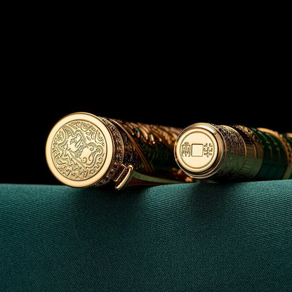 Fountain pen barrel and cap shown side by side