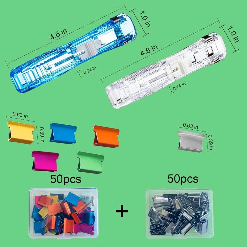Staple-Free Paper Clip Dispenser Set With 100 Clips