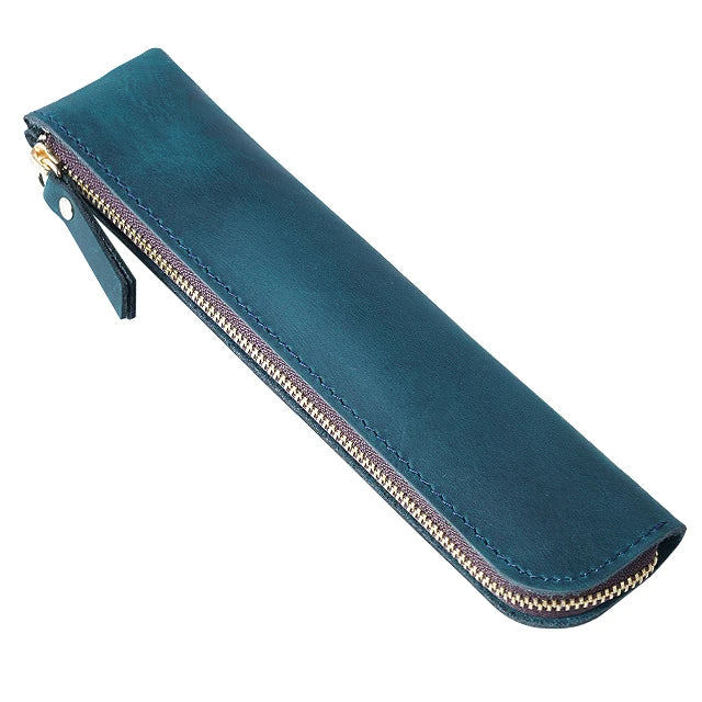 Pencil Case Genuine Cowhide Leather Retro Zipper Pouch