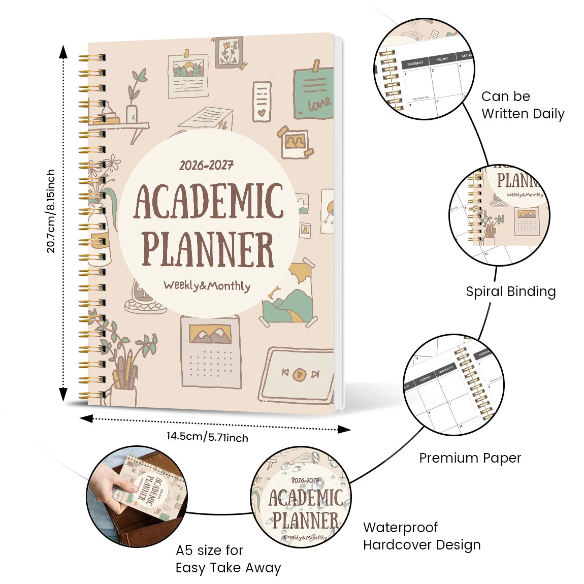 Academic Planner A5 Spiral Weekly Monthly Layout